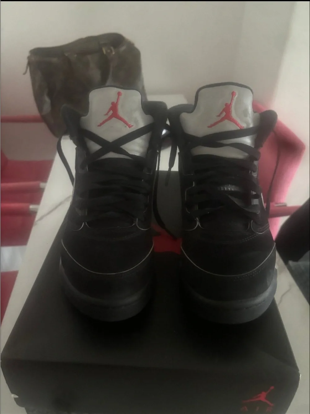 Jordan Black and Gray High-Top Sneakers with Red Jumpman